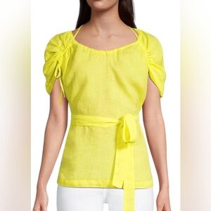 120% Lino Sunny Yellow 3/4 Sleeve Lace Up with belt. 100% linen. Size 44 = M